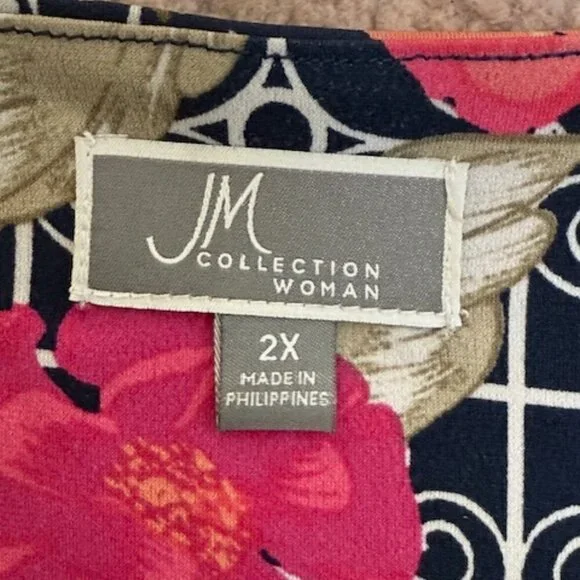 JM Collection Women's Blouse Floral Top Size 2XL Rhinestones Peasant Long Sleeve - Picture 3 of 11